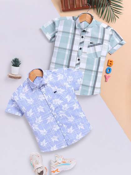 Toonyport Boys Pack Of
                      2 Checked Printed Cotton Casual Shirt