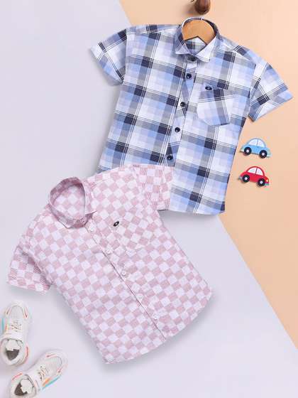 Toonyport Boys Pack Of 2
                    Checked Printed Cotton Casual Shirt