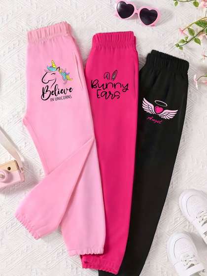 YK X Trampoline Girls
                    Pack Of 3 Printed Cotton Relaxed-Fit Joggers