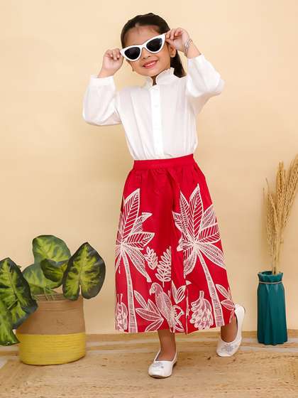 Superminis Girls High
                    Neck Pure Cotton Shirt With Skirt