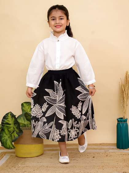 Superminis Girls High
                      Neck Pure Cotton Shirt With Skirt