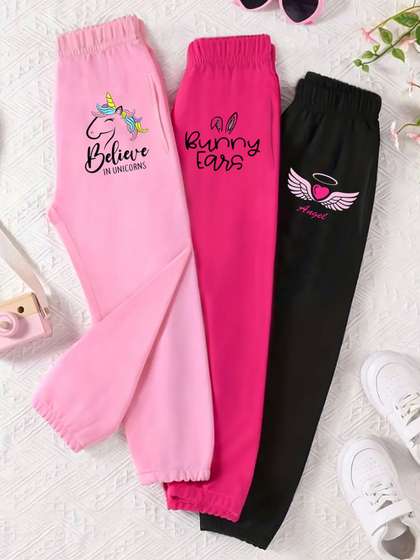 YK X Trampoline Girls
                      Pack Of 3 Printed Cotton Relaxed-Fit Joggers