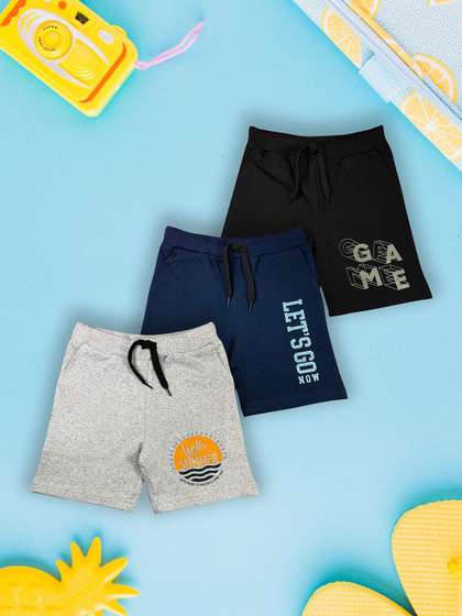 YUV Kids Boys Pack of 3
                    Graphic Printed Mid-Rise Cotton Regular Shorts