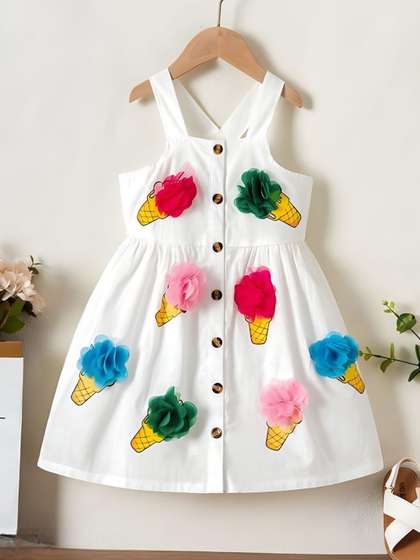 JIYAN FASHION WORLD
                    Girls Conversational Print Fit & Flare Dress