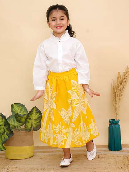 Superminis Girls High
                    Neck Pure Cotton Shirt With Skirt