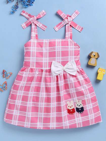 Blushh Berry Girl
                    Checked Shoulder Straps Empire Cotton Dress