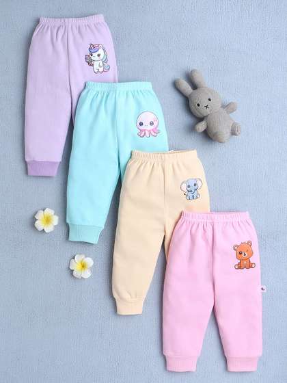 BUMZEE Infant Girls Pack
                    Of 4 Printed Cotton Joggers