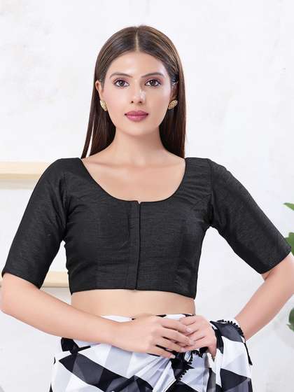 VAMAS - THE
                          DESIGNER BLOUSES Dupion-Silk Round Neck Padded
                          Readymade Saree Blouse