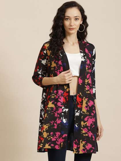 Qurvii Abstract
                        Printed Longline Open Front Shrug