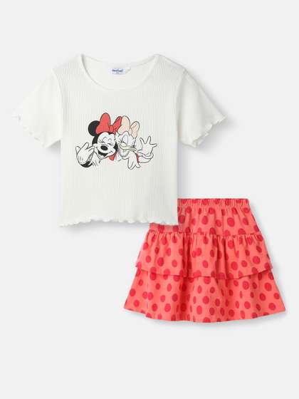 Nauti Nati Girls Minnie
                    Mouse Printed Pure Cotton Christmas Top With Skirt