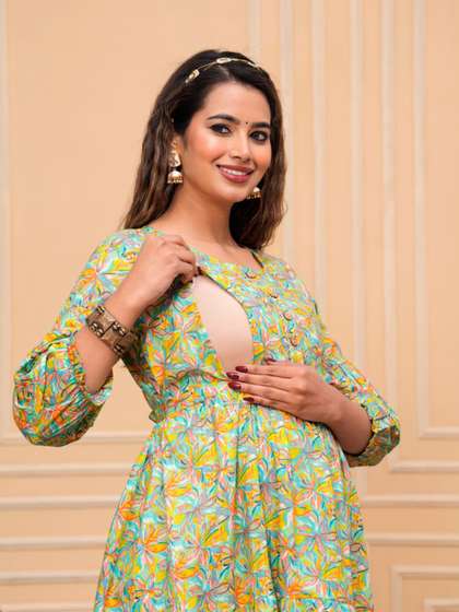 Moda Rapido Women
                        Floral Printed Maternity Cotton Anarkali Kurtas