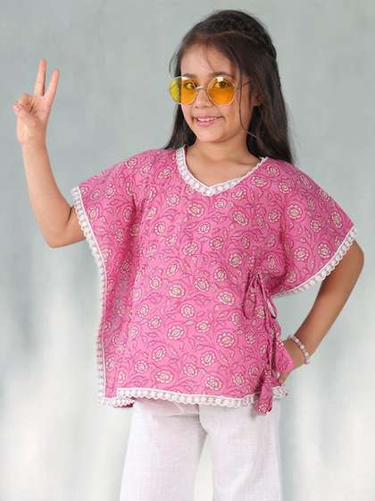 Sangria Girls Floral
                    Printed Pure Cotton Kaftan Top
