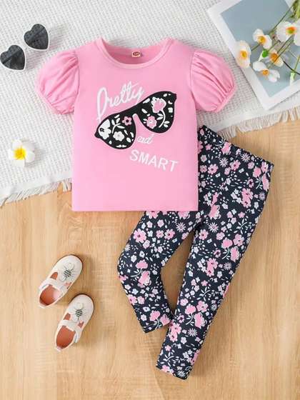 KEESOR Girls Printed
                      Cotton Blend T-shirt with Jogger