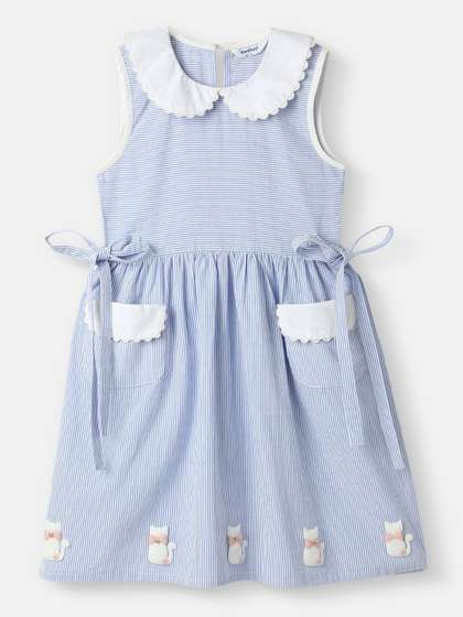 Nauti Nati Girl Cotton
                    Peter Pan Collar Dress with Front Pockets and Cat
                    Patches
