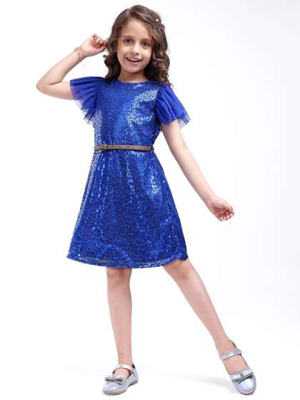 Hola Bonita Girls
                    Embellished Flared Sleeves Net A-Line Dress