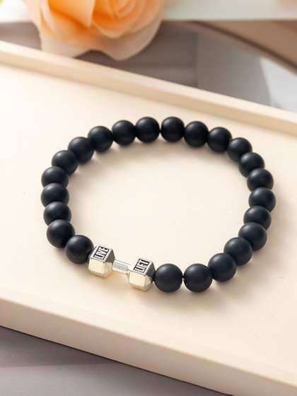 SALTY Pack of 2 Men
                      Strength Beaded Stone Band - Silver