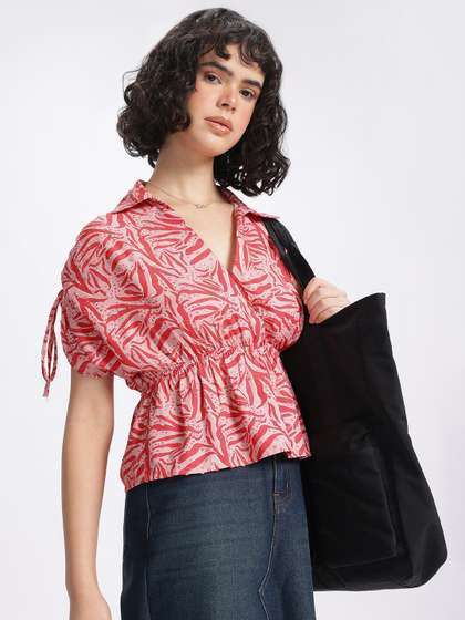 glitchez Printed
                        Cinched Waist Top