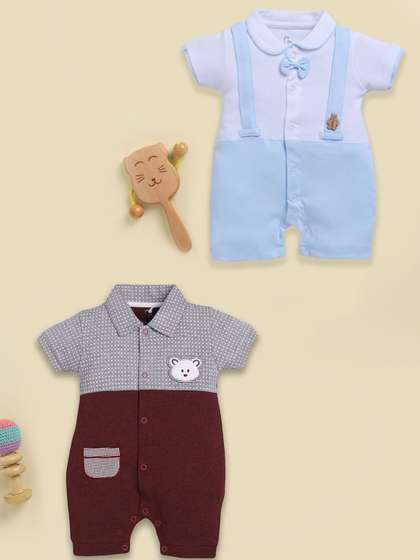 BABY GO Infant Boys Pack
                    Of 2 Printed Pure Cotton Rompers