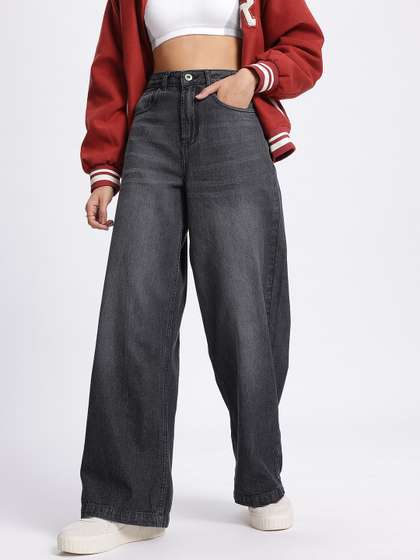 glitchez Women Wide
                        Leg Slit Jeans