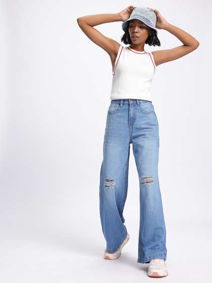 glitchez Women
                          Distressed Wide Leg Jeans