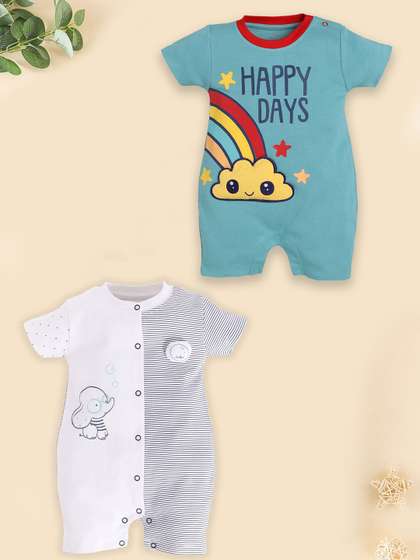 BABY GO Infant Boys Pack
                    Of 2 Printed Pure Cotton Rompers