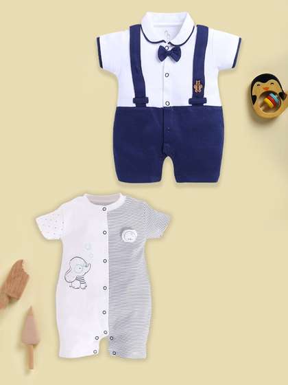 BABY GO Infant Boys Pack
                    Of 2 Printed Pure Cotton Rompers