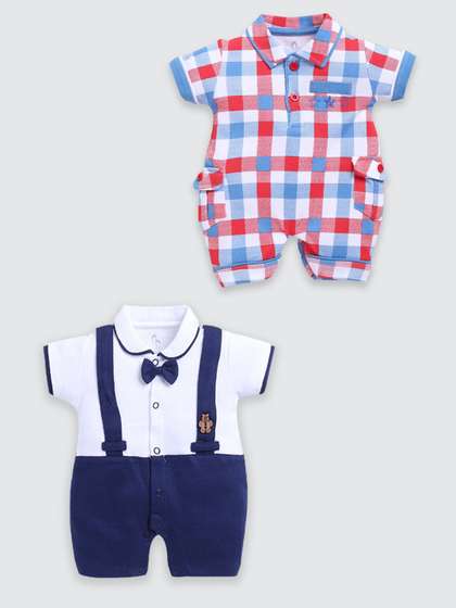 BABY GO Boys Pack Of 2
                    Printed Pure Cotton Rompers