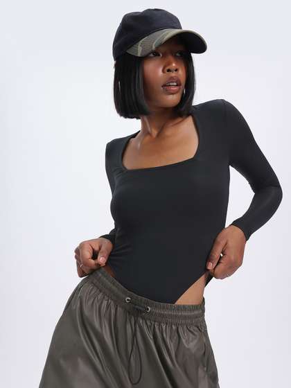 glitchez Scoop Neck
                        High-Cut Bodysuit