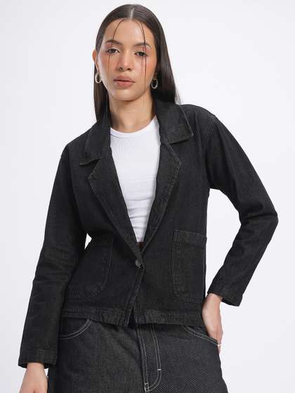 glitchez Denim Lapel
                        Collar Jacket