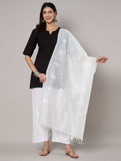 MUFFLY Embroidered
                        Thread Work Cotton Dupatta
