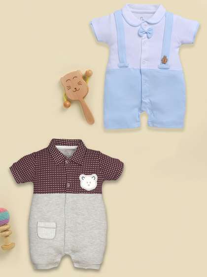 BABY GO Infant Boys
                      Pack Of 2 Printed Pure Cotton Rompers