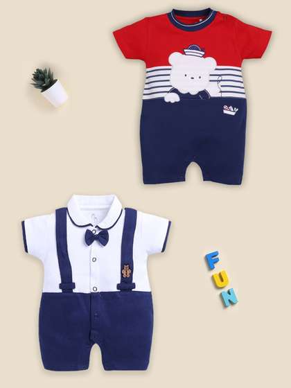 BABY GO Boys Pack Of 2
                    Printed Pure Cotton Rompers