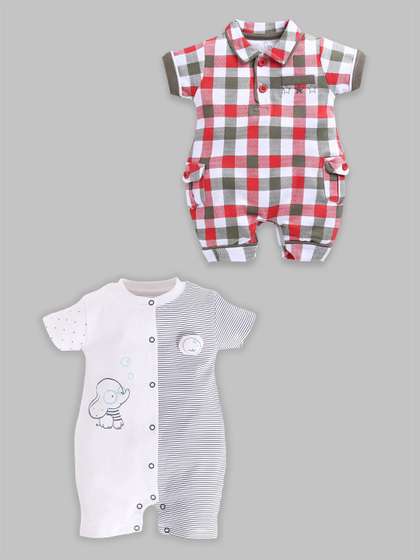 BABY GO Infant Boys
                      Pack Of 2 Printed Pure Cotton Rompers