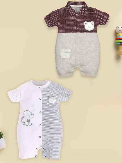 BABY GO Infant Boys Pack
                    Of 2 Printed Pure Cotton Rompers