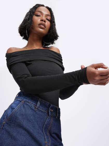glitchez Off
                        Shoulder Ruched Bodysuit