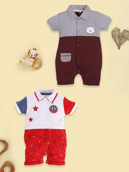 BABY GO Infant Boys
                      Pack Of 2 Printed Pure Cotton Rompers