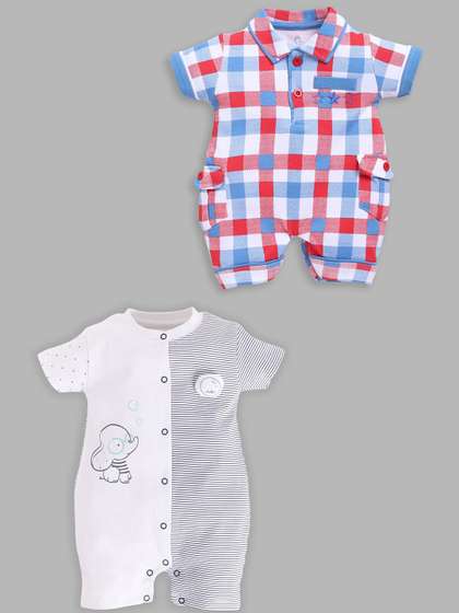 BABY GO Infant Boys Pack
                    Of 2 Printed Pure Cotton Rompers