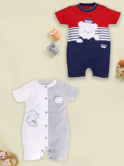 BABY GO Infant Boys Pack
                    Of 2 Printed Pure Cotton Rompers