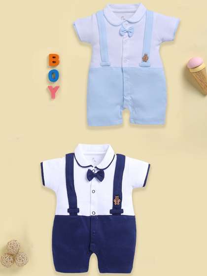 BABY GO Infant Boys Pack
                    Of 2 Printed Pure Cotton Rompers