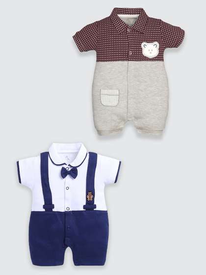 BABY GO Boys Pack Of 2
                    Printed Pure Cotton Rompers