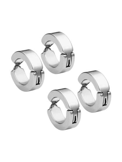 Teeragaj Men Set Of 2
                    Stainless Steel Circular Shaped Non Piercing Hoop
                    Earrings