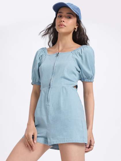 glitchez Chambray
                        Sqaure Neck Cut-Out Detail Playsuit