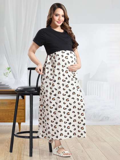 MomsBae Women
                          Abstract Printed Maternity Midi Nightdress