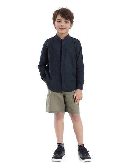 RARE ONES Boys Textured
                    Mandarin Collar Cotton Casual Shirt