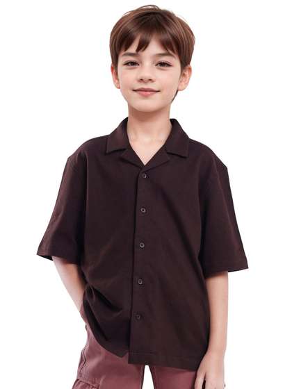 RARE ONES Boys
                      Textured Cuban Collar Cotton Casual Shirt