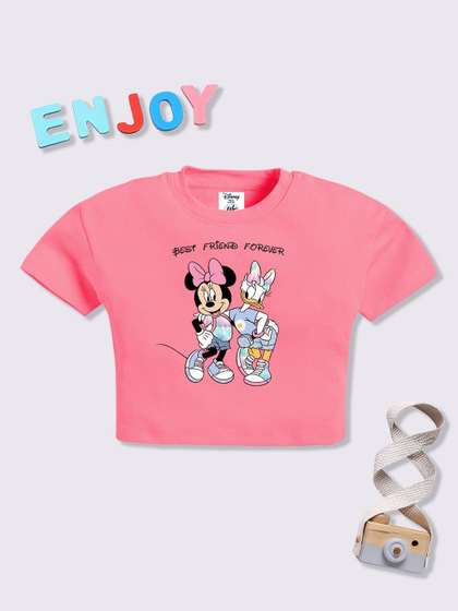 YK Disney Girls Minnie
                    & Daisy Printed Cotton Crop T-shirt