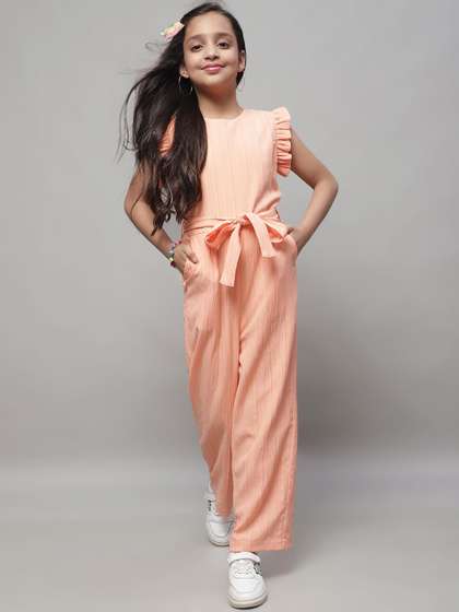 JAKANARY Girls Round
                    Neck Sleeveless Basic Jumpsuit With Waist Tie-Ups