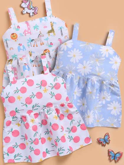 Toonyport Kids-Girls
                    Floral Print Fit & Flare Dress Pack Of 3