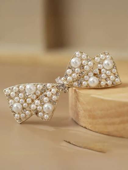 Ziory Girls Rhinestone
                    Pearl Bow Hair Clip Hair Accessory