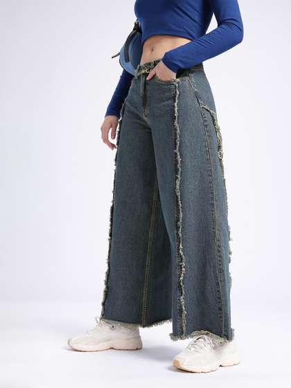glitchez Women
                          Palazzo Fit High-Rise Frayed Jeans